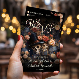 Tarjeta De Confirmación De Asistencia Boda gótico vintage de Rubor Skeletons rosa