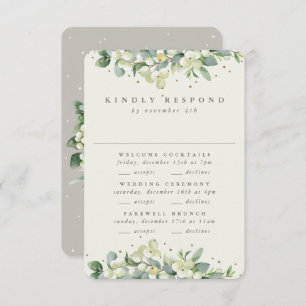 Tarjeta De Confirmación De Asistencia Boda Greige Snowberry+Eucalyptus multievento