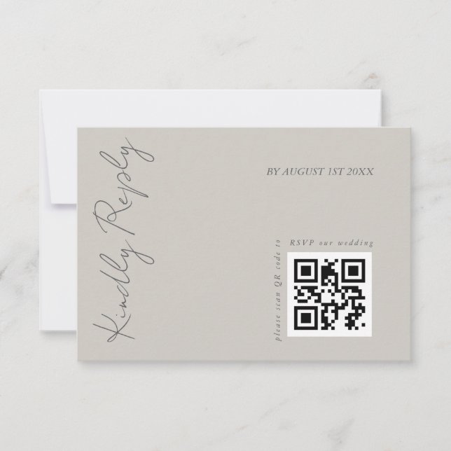 Tarjeta De Confirmación De Asistencia Boda Gris cálido moderno elegante código QR (Anverso)