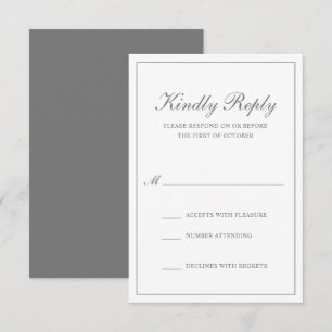 Tarjeta De Confirmación De Asistencia Boda gris elegante formal clásica tradicional