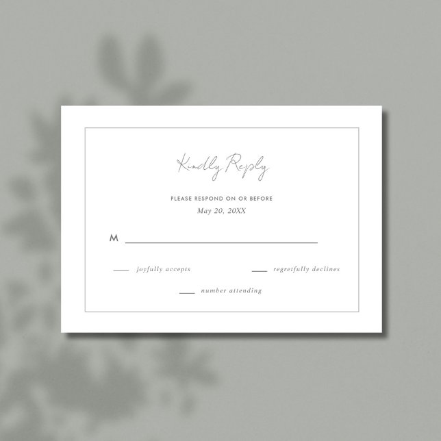 Tarjeta De Confirmación De Asistencia Boda Gris Sencillo Elegante (Elegant Simple Gray Wedding RSVP Card)