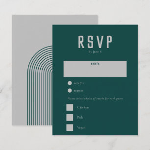 Tarjeta De Confirmación De Asistencia Boda Gris Verde Moderno del Arco Geométrico Boho