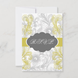 Tarjeta De Confirmación De Asistencia boda gris y amarillo floreciente