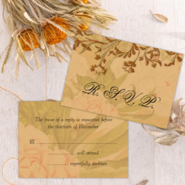 Tarjeta De Confirmación De Asistencia Boda Harvest Gold y Faded Peonies