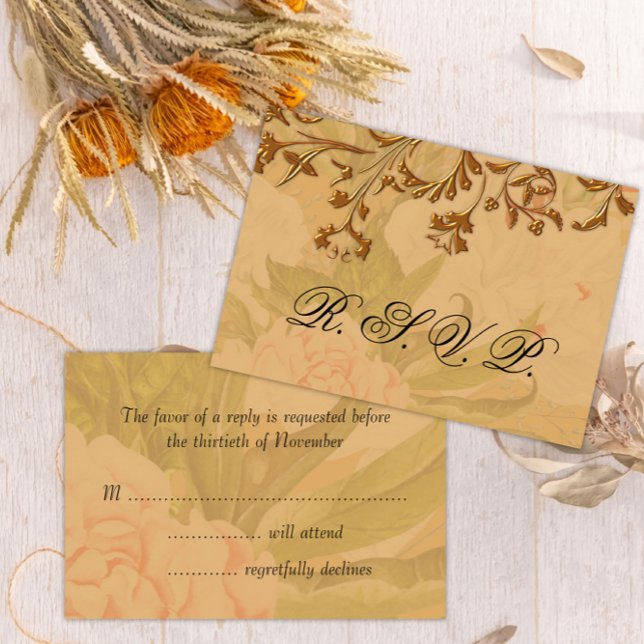 Tarjeta De Confirmación De Asistencia Boda Harvest Gold y Faded Peonies (Subido por el creador)