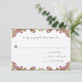 Tarjeta De Confirmación De Asistencia Boda Honeysuckle &Chartreuse Vintage Paisley