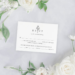 Tarjeta De Confirmación De Asistencia Boda horizontal floral simple en blanco y negro