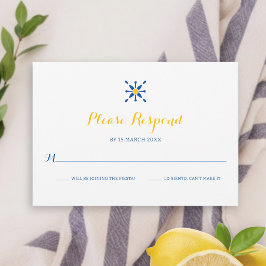 Tarjeta De Confirmación De Asistencia Boda Icono de Baldosa Mediterránea Azul Amarillo