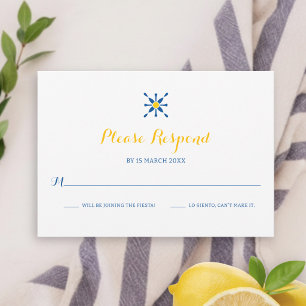 Tarjeta De Confirmación De Asistencia Boda Icono de Baldosa Mediterránea Azul Amarillo