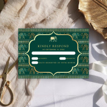 Boda India del Elefante de Oro y Verde Esmeralda