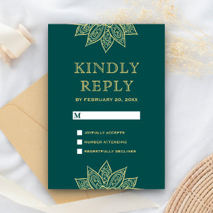 Tarjeta De Confirmación De Asistencia Boda India Mehendi Verde Mar Henna