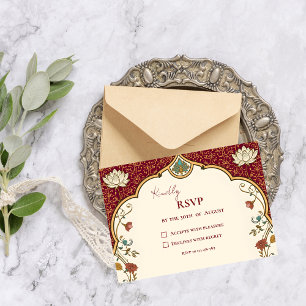 Tarjeta De Confirmación De Asistencia Boda india Pichwai Loto Pavo
