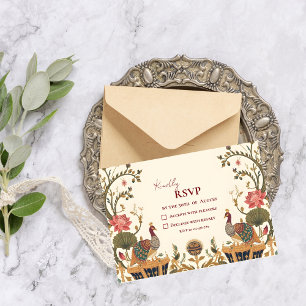 Tarjeta De Confirmación De Asistencia Boda india Pichwai Loto Pavo