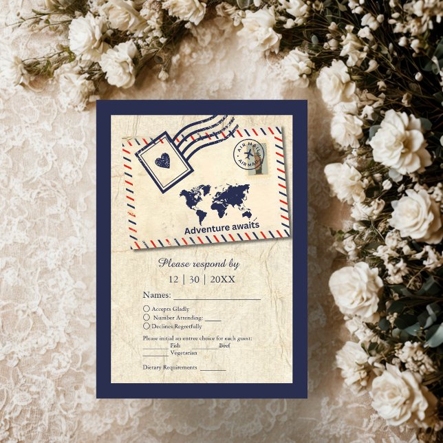 Tarjeta De Confirmación De Asistencia Boda Internacional de Destino Rústico de Aventura (Subido por el creador)