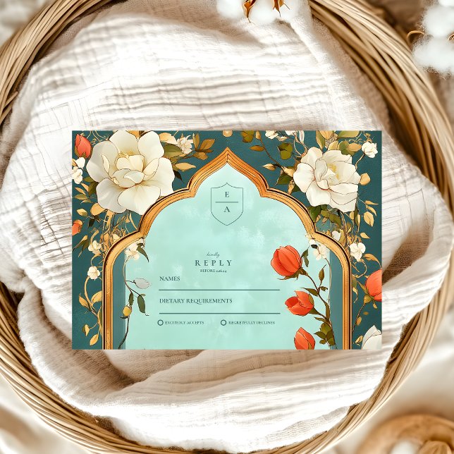 Tarjeta De Confirmación De Asistencia Boda islámico floral, nikah, walima, bismillah, e (Subido por el creador)