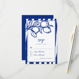 Tarjeta De Confirmación De Asistencia Boda Italiana Dibujada a Mano Limón Azul Manuscrit