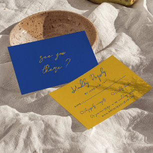 Tarjeta De Confirmación De Asistencia Boda Italiana Retro Azul Amarillo Escrita a Mano