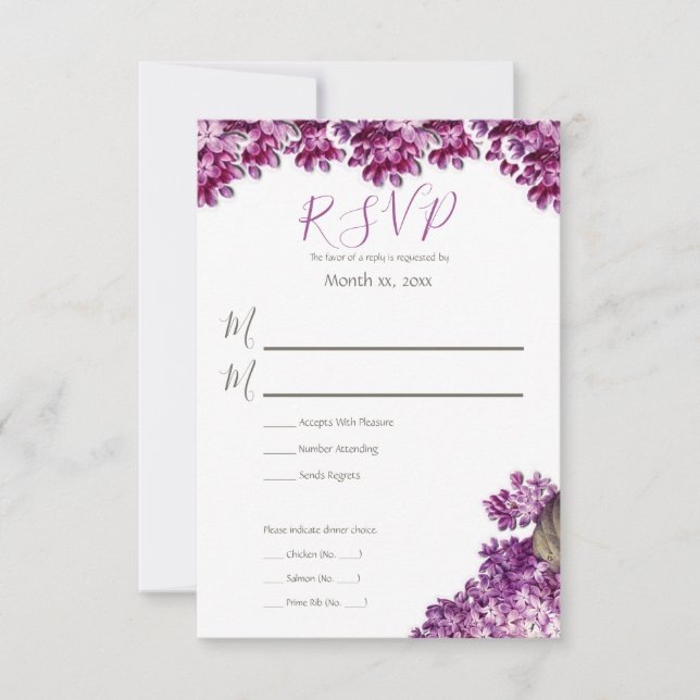 Tarjeta De Confirmación De Asistencia Boda Jardín de Primavera Lilac (Anverso)