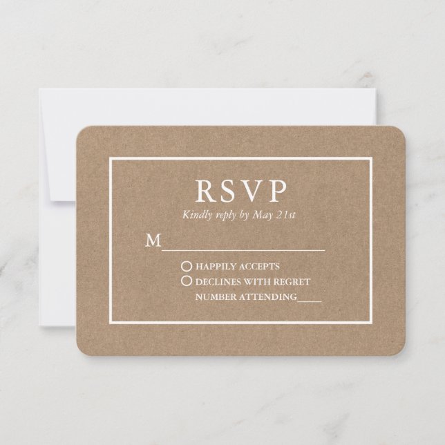 Tarjeta De Confirmación De Asistencia Boda Kraft moderno y elegante (Anverso)