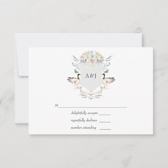 Tarjeta De Confirmación De Asistencia Boda Lakeside Monogramed Escudo (Anverso)