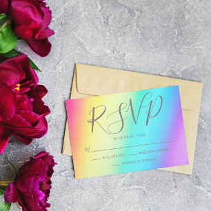 Tarjeta De Confirmación De Asistencia Boda LGBTQ colorido de gradiente arcoiris bonito