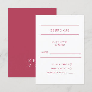 Tarjeta De Confirmación De Asistencia Boda Magenta Mínimo Moderno Simple Elegante