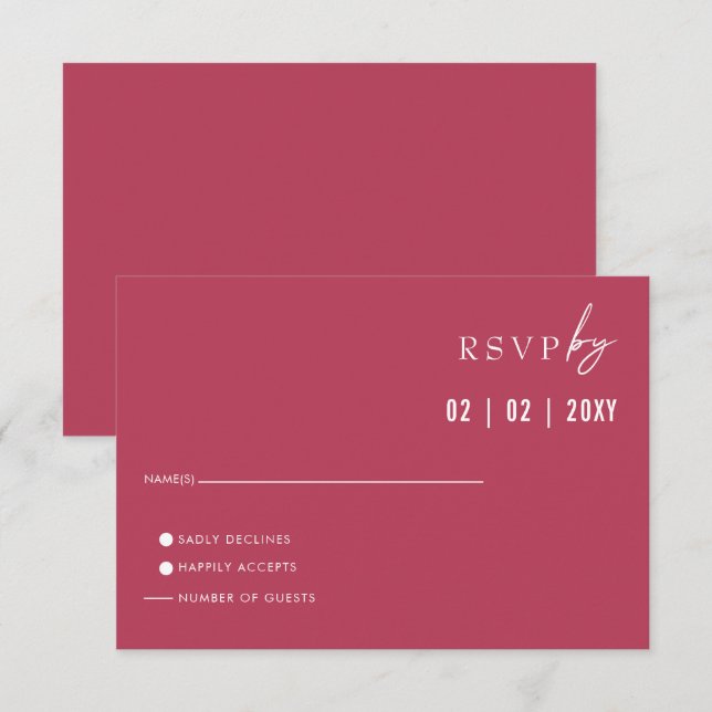 Tarjeta De Confirmación De Asistencia Boda Magenta Mínimo Moderno Simple Elegante (Anverso / Reverso)