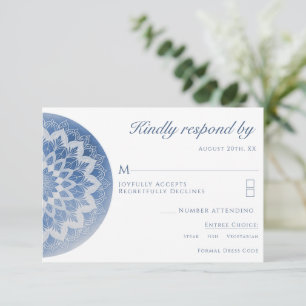 Tarjeta De Confirmación De Asistencia Boda Mandala de Encaje Azul