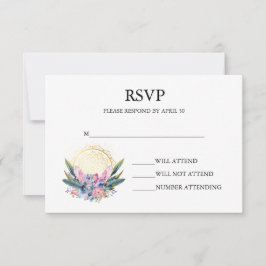 Tarjeta De Confirmación De Asistencia Boda Mandala Dorado Cristal Rosa Handfasting Boho