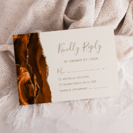 Tarjeta De Confirmación De Asistencia Boda Marfil Ágata Naranja Quemada Dorado