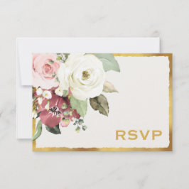 Tarjeta De Confirmación De Asistencia Boda Mauve Pink Florals Luxe Gold Edge