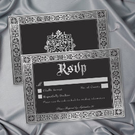 Tarjeta De Confirmación De Asistencia Boda Medieval de Plata Azul Gótico QR