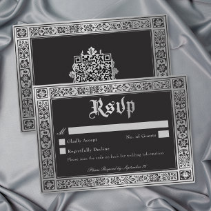 Tarjeta De Confirmación De Asistencia Boda Medieval de Plata Azul Gótico QR