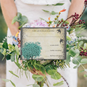 Tarjeta De Confirmación De Asistencia Boda Medieval del Árbol de Hoja Corazón Verde Amor