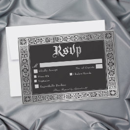 Tarjeta De Confirmación De Asistencia Boda Medieval Gótica Negra Plateada
