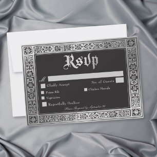 Tarjeta De Confirmación De Asistencia Boda Medieval Gótica Negra Plateada
