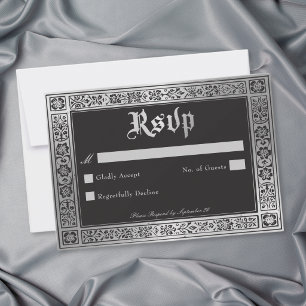 Tarjeta De Confirmación De Asistencia Boda Medieval Gótica Negra Plateada