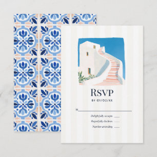Tarjeta De Confirmación De Asistencia Boda Mediterránea Isla Griega Azul Santorini