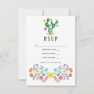 Tarjeta De Confirmación De Asistencia Boda Mexicana Fiesta Floral Acuarela Colorida