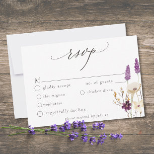 Tarjeta De Confirmación De Asistencia Boda Minimalista Acuarela Flor Silvestre Púrpura