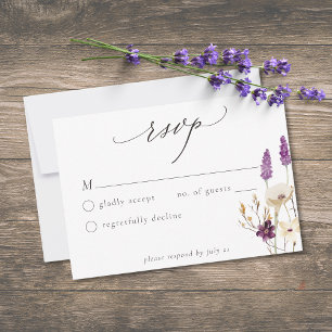 Tarjeta De Confirmación De Asistencia Boda minimalista acuarela flor silvestre púrpura