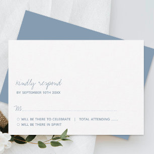 Tarjeta De Confirmación De Asistencia Boda minimalista azul turbulento en escritura mode