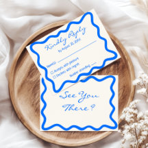 Boda Minimalista con Borde Ondulado Azul
