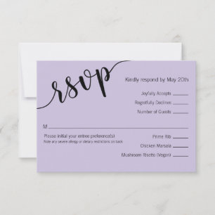 Tarjeta De Confirmación De Asistencia Boda Minimalista con Guión de Amor Negro Lavanda