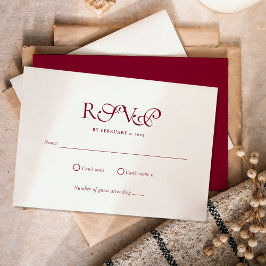 Tarjeta De Confirmación De Asistencia Boda Minimalista con Letra Script Burgundy Profund