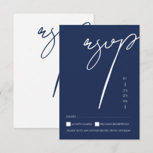 Tarjeta De Confirmación De Asistencia Boda Minimalista con Tipografía Script en Azul Mar