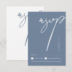 Tarjeta De Confirmación De Asistencia Boda Minimalista con Tipografía Script en Azul Pol