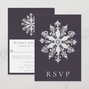 Tarjeta De Confirmación De Asistencia Boda minimalista de copos de nieve Plum Purple