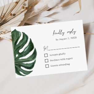 Tarjeta De Confirmación De Asistencia Boda minimalista de hoja de Monstera tropical