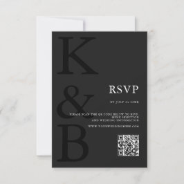 Tarjeta De Confirmación De Asistencia Boda Minimalista de monograma negro mate moderno